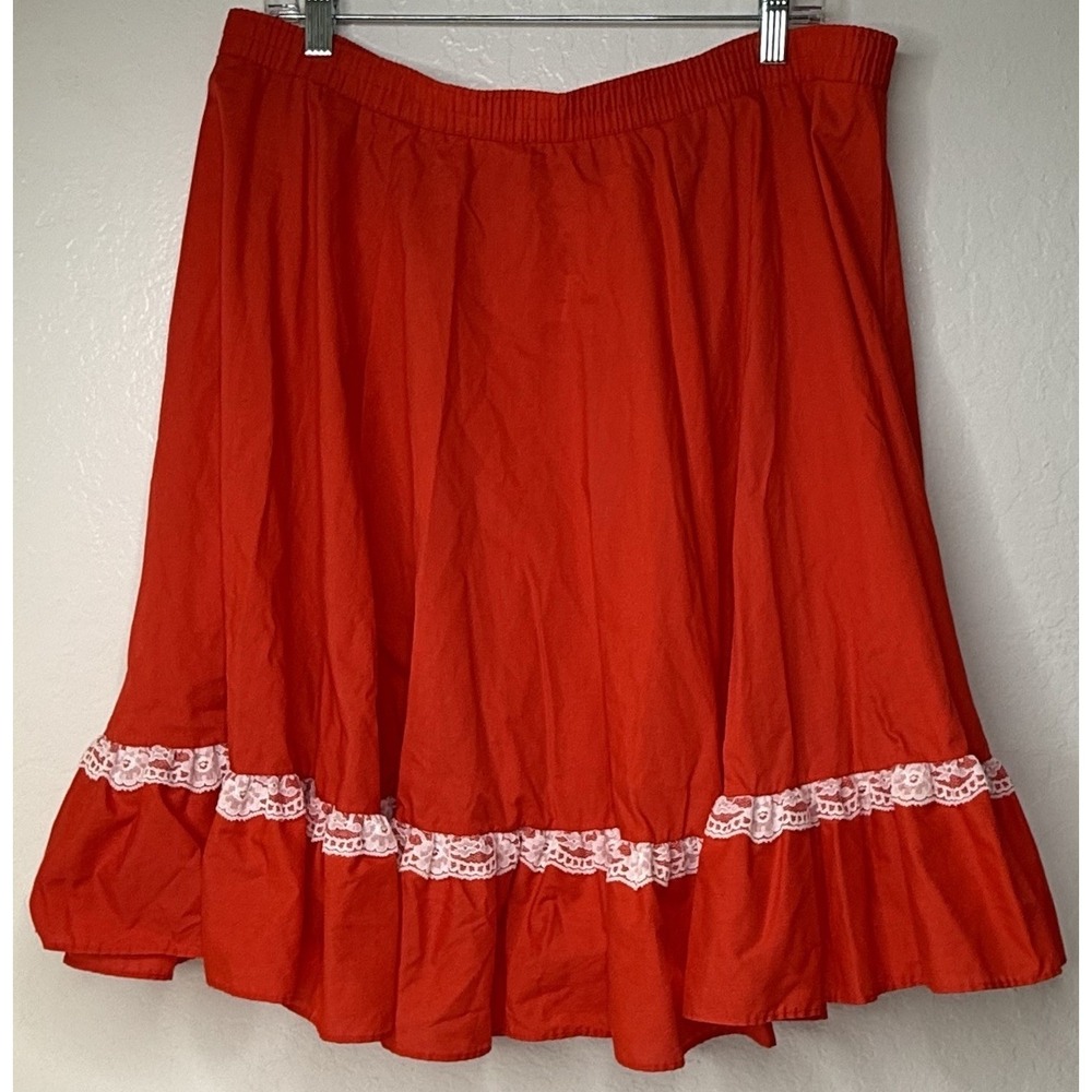 Vintage Partners Please! Squaredancing Skirt Red Size L Folklore 60s Retro New